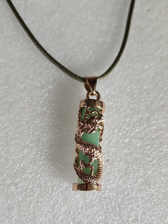 Hand Crafted Jewelry - Hand Crafted Gold Dragon Pendant Necklace with Green Stone